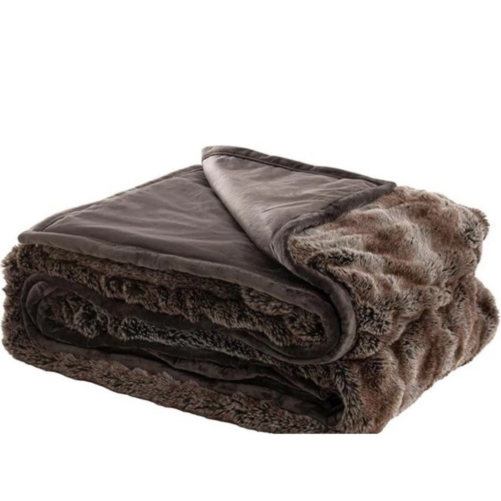 Mon Chateau Premium Reversible Luxury Faux Fur Throw Dark Brown 60x70"